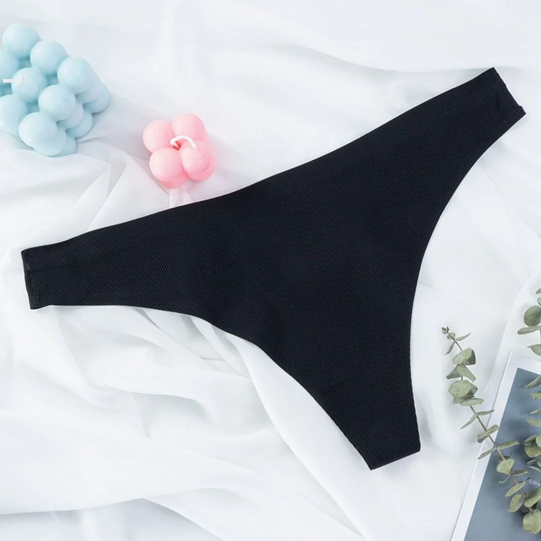 Seamless Panties Women Briefs Ultra-thin G-string Low Rise Solid Color Stripe T back Underwear Female Breathable Ice Silk Thong