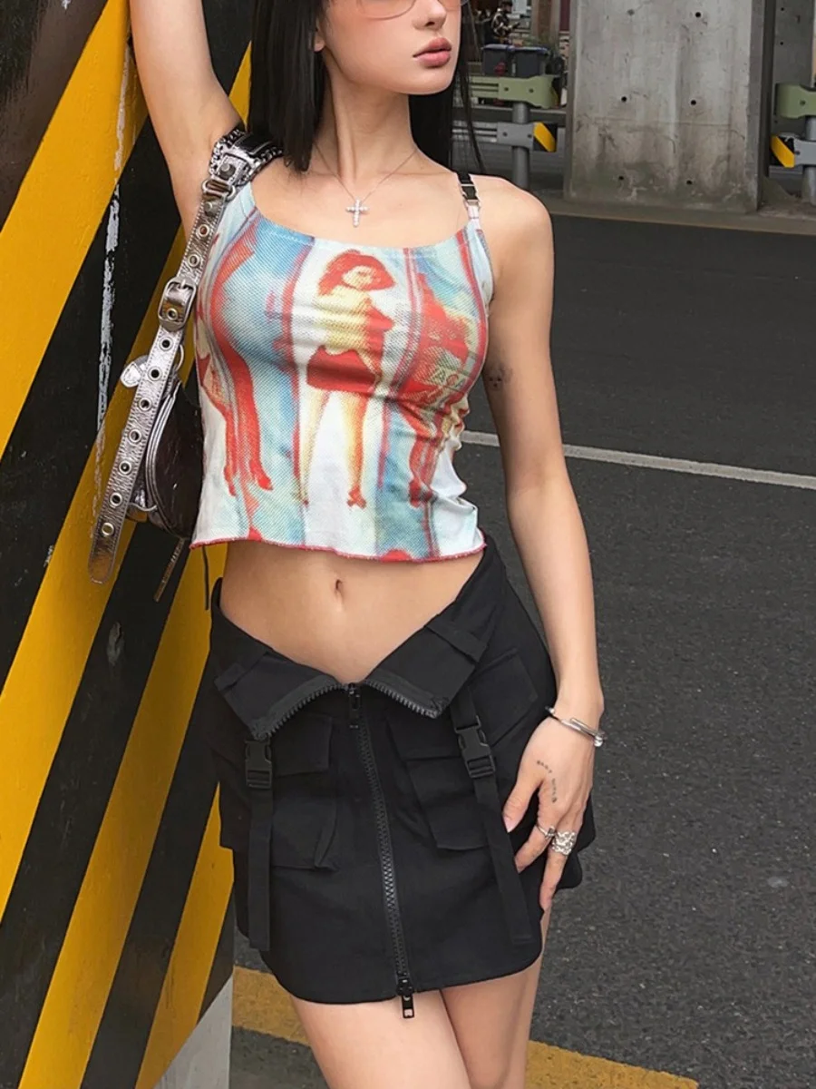 Uveng 2024 New Retro Fashion Printing Foundation Hanging Neck Slings Hot Girls Pure Desire To Put On The Coat