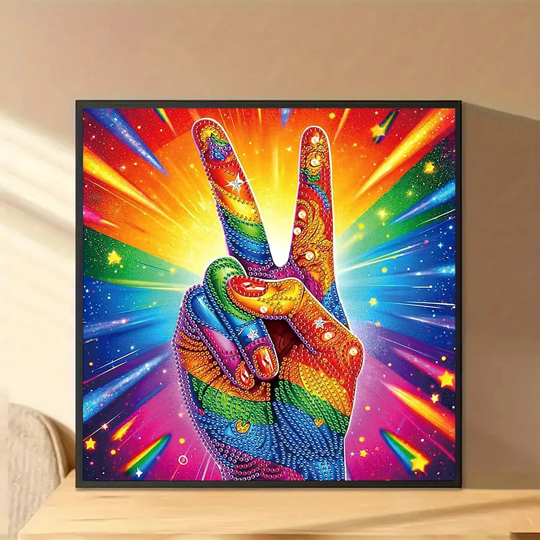 Diamond Painting - Partial Special Shaped Drill - Vibrant Peace Hand(Canvas|30x30cm)