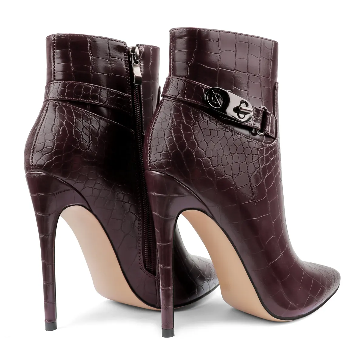 12cm/4.72 inch Pointed Toe Stiletto Crocodile Ankle Booties With Metal Buckle