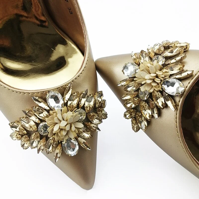 Italian Design New Arrival Nigerian Crystal and Appliques Decoration Style Women Shoes and Bag Set in Purple Color for Party