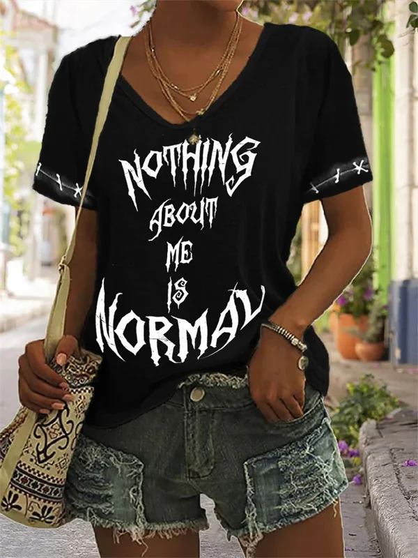 Nothing About Me Is Normal Spooky Smile V Neck T-Shirt
