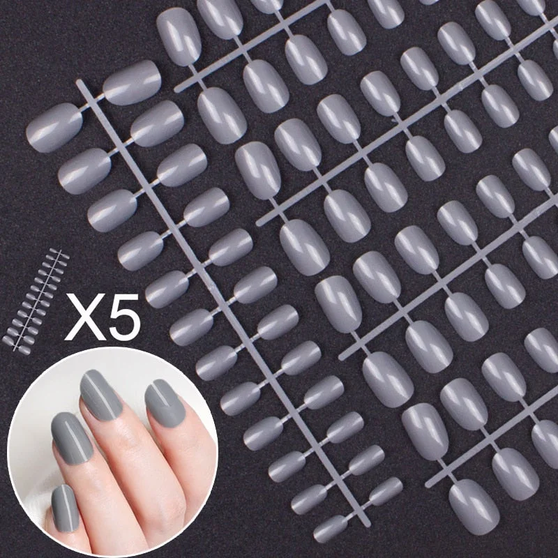 5 Sets Of 24 Pieces Per Unit Round Colored False Nails Tips Full Cover 10 Size Fake Nails For DIY Acrylic Press On Nail Tips-Nail Inspo