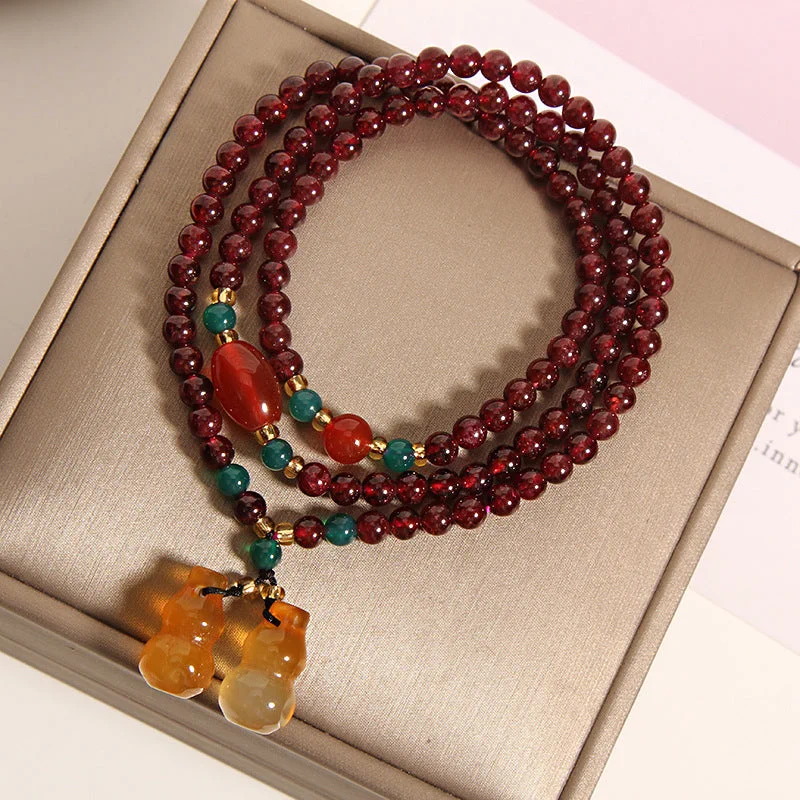 Garnet Gourd Apple Beaded Wealth Mala Bracelet