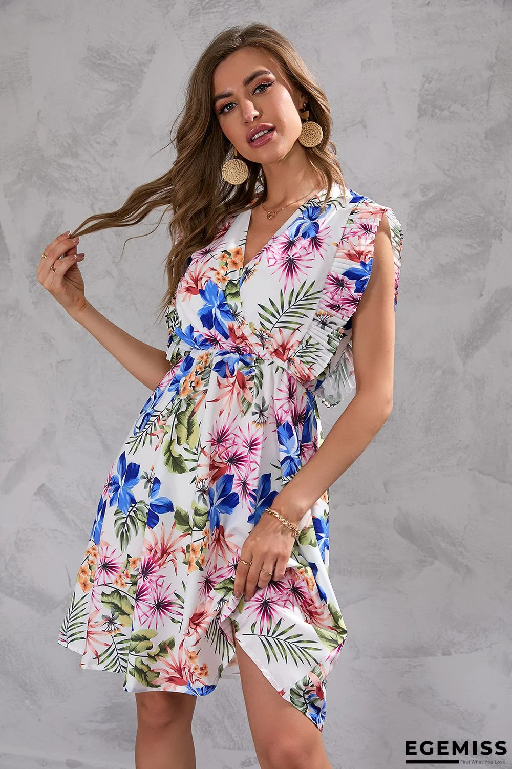 Floral Print Waist Sleeveless Dress | EGEMISS