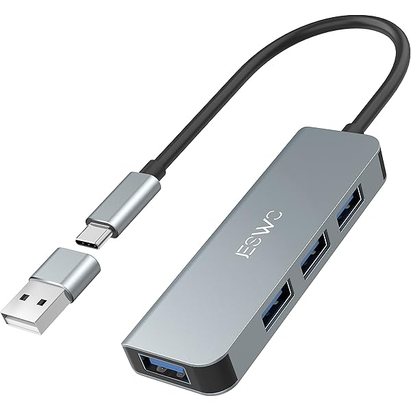 JESWO 4-Port USB-C Hub with 4 USB 3.0 Ports & USB-C to USB 2.0 Adapter for MacBook Pro/Air, iMac, iPad Pro, Chromebook