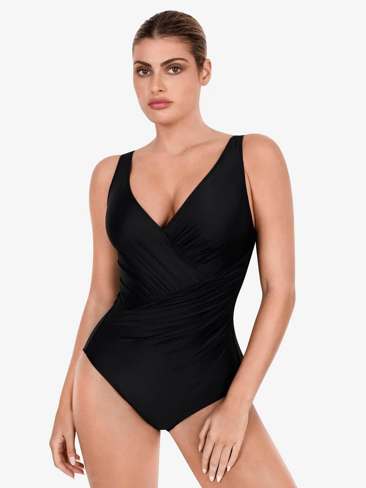 Deep-V Neck One-Piece Shapewear Swimsuit