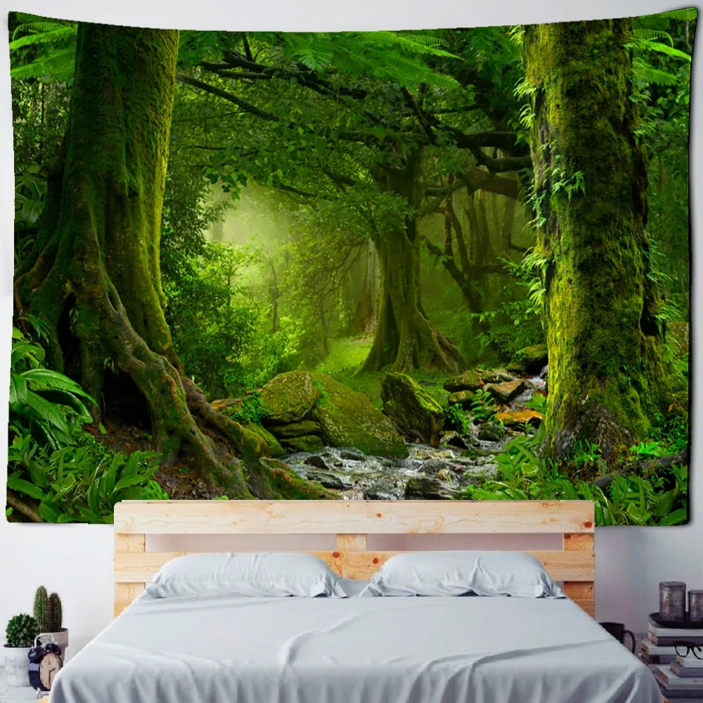 Beautiful Natural Forest Large Tapestry Wall Hanging Scenery Bohemian Mandala Art Living Room Background Home Decor