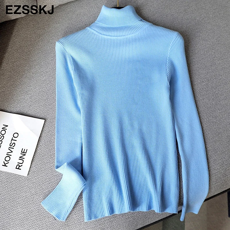 Knitted Women high neck Sweater Pullovers Turtleneck Autumn Winter Basic Women Sweaters Slim Fit Black