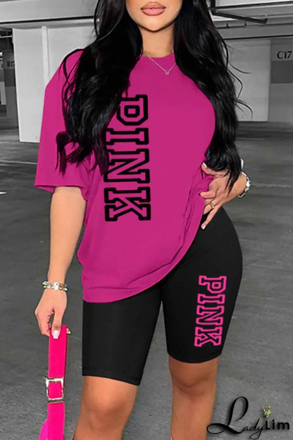 Ginger Casual Print Letter O Neck Short Sleeve Two Pieces