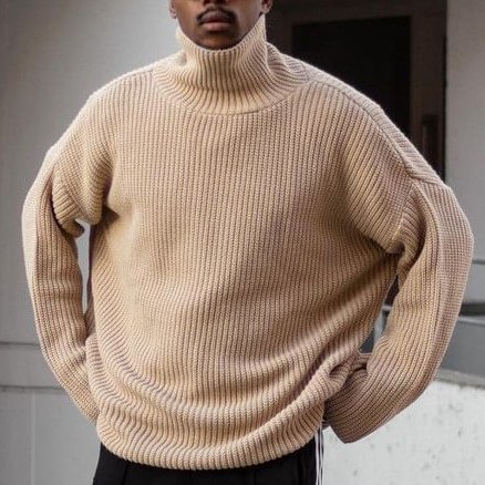 Men's Light Brown Retro Loose Casual Turtleneck Sweater