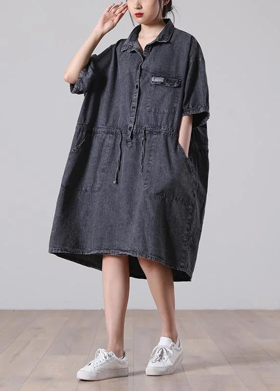 DIY Grey Tie Waist Cotton Pockets Summer Maxi Dresses