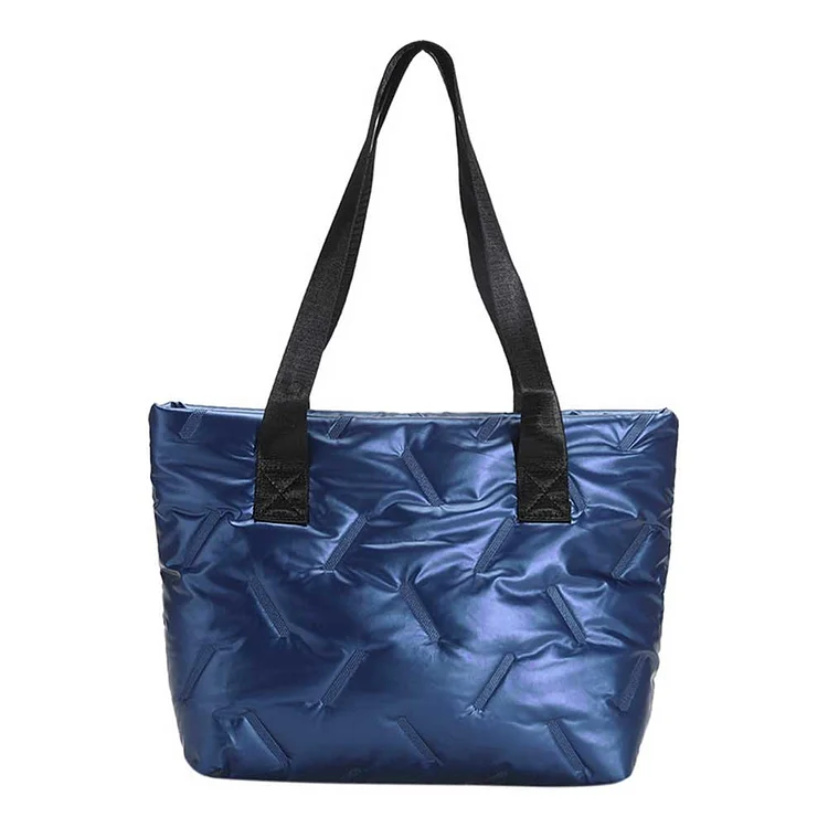 Women Hobo Handbag Large Capacity Shiny Padded Bag Girls Winter Bag (Blue)