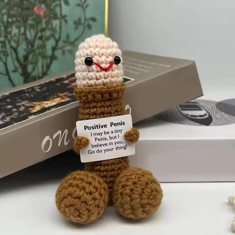 Cute Crochet Doll, 1 Count Creative Knitted Decor with Positive Message Card, Cuddly Doll Gift, Valentine's Day New Year Birthday Gift