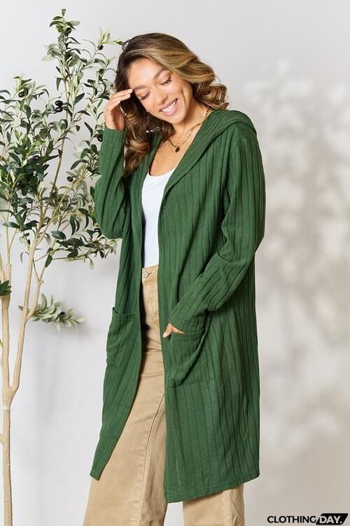 Basic Bae Full Size Ribbed Open Front Long Sleeve Cardigan