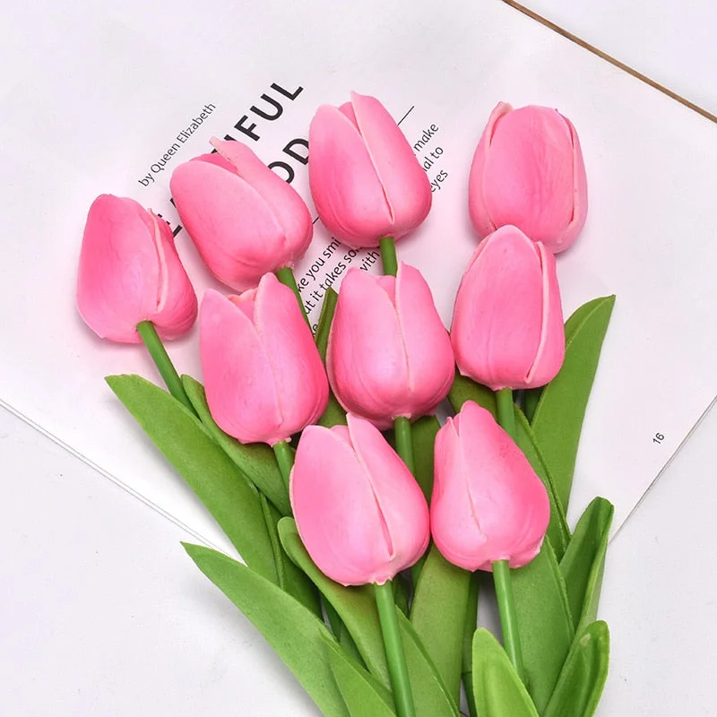 10pcs Beauty Real Touch Flowers Latex Tulips Flower Artificial Bouquet For Home Party Wedding Bridal Bouquet Fake Flower