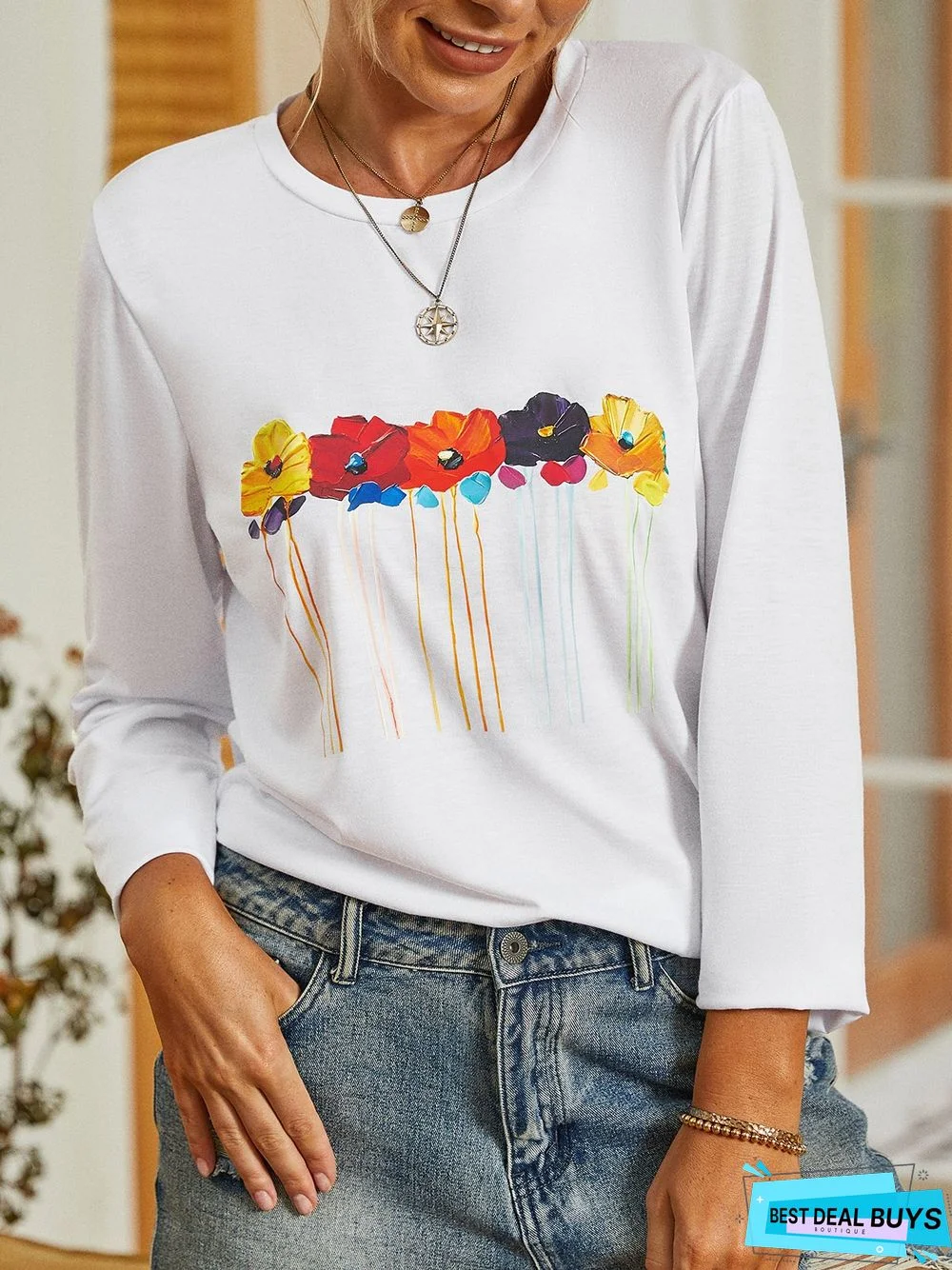 Crew Neck Floral Casual T-Shirt