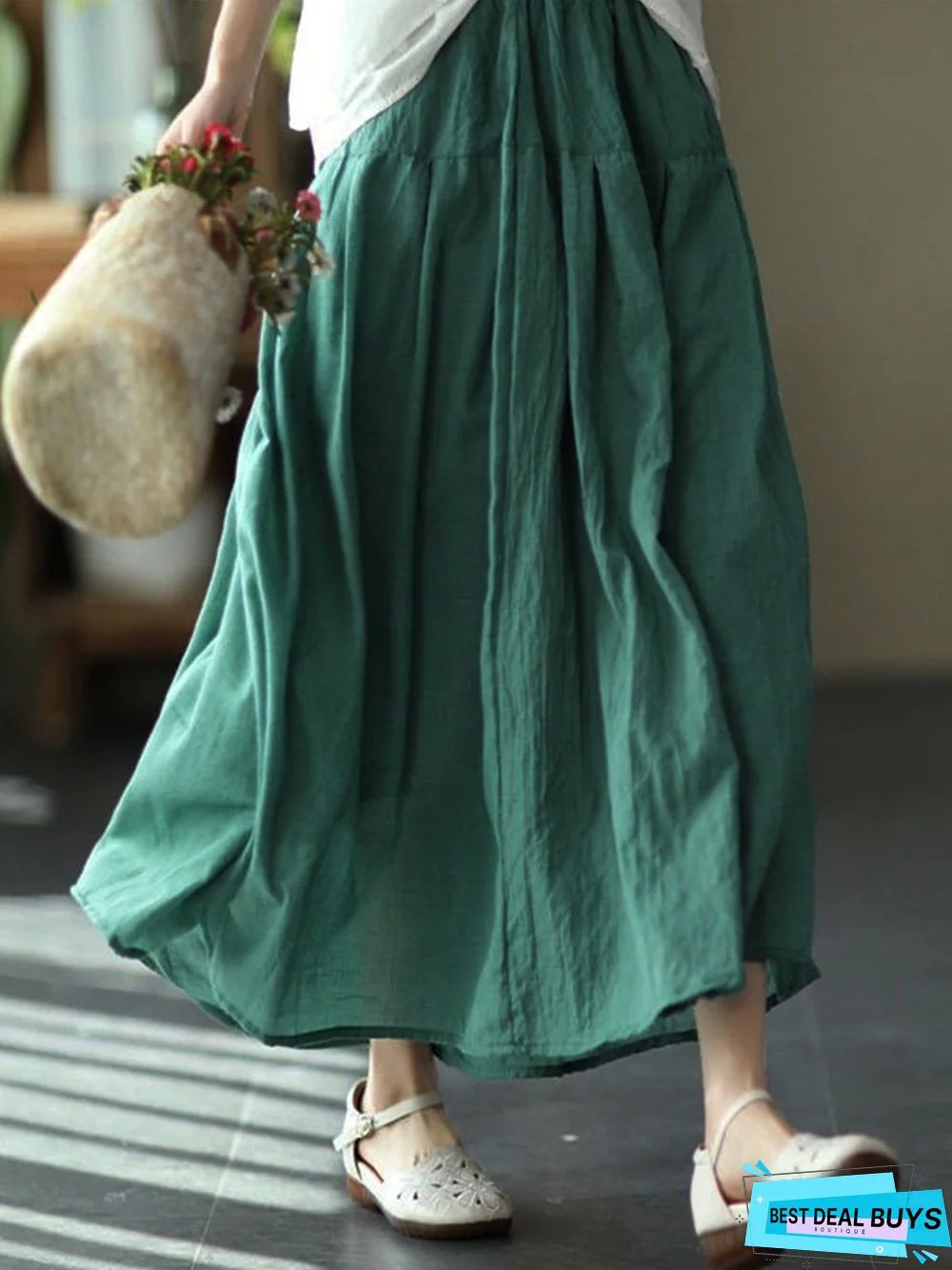 Vintage Solid Casual Linen Skirt