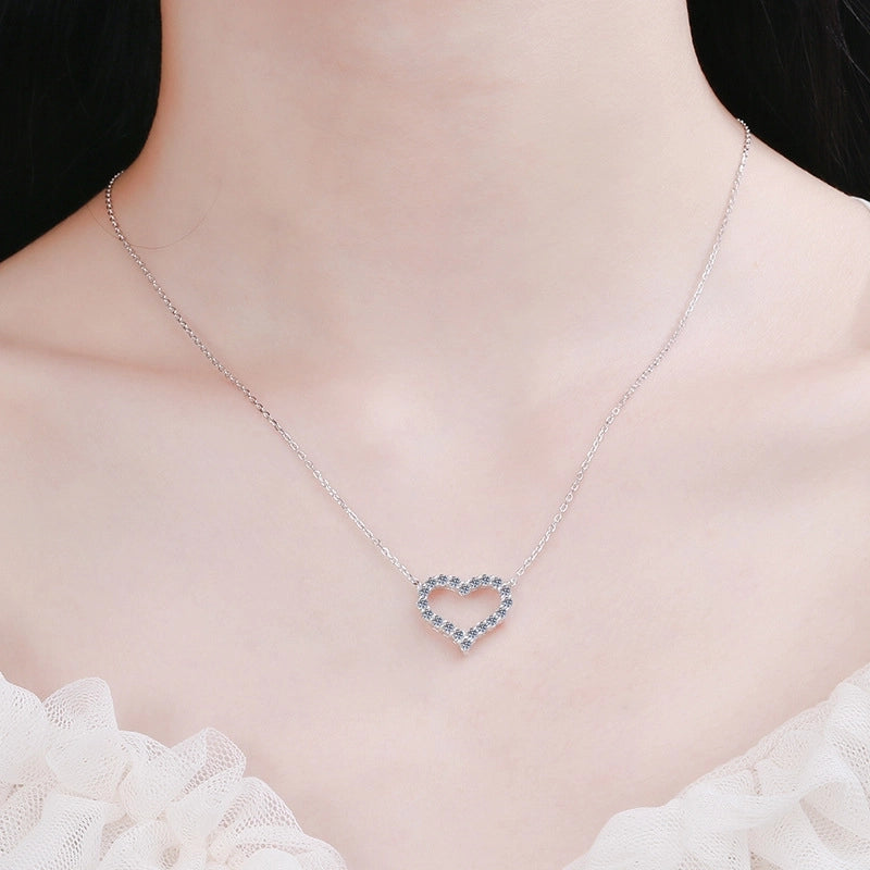 925 Sterling Silver Moissanite Cable Chain GRA Plating Inlay Heart Shape Necklace