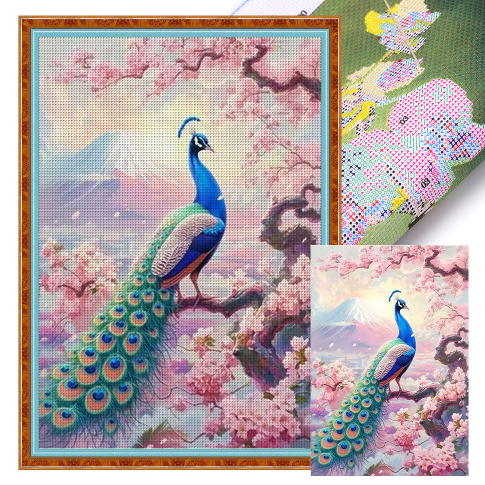 Peach Blossom Peacock Full 11CT Pre-stamped Canvas(50*70cm) Cross Stitch