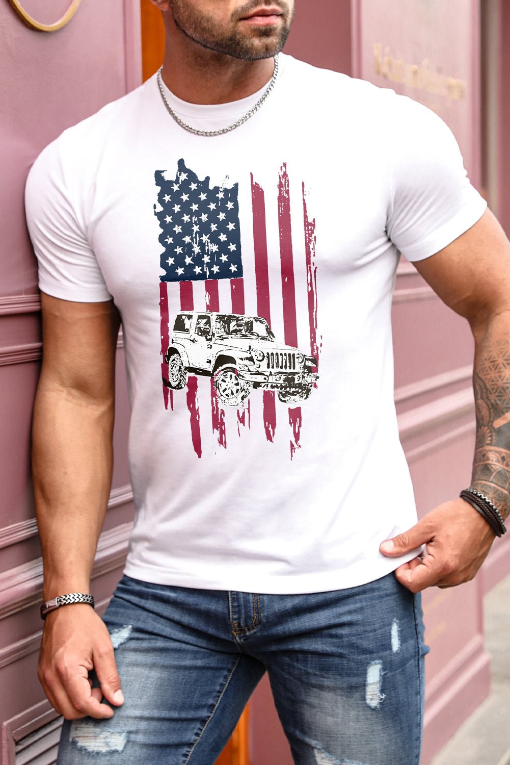 American Flag Jeep Graphic Mens Tee