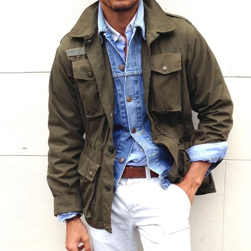 Vintage Olive Green Single Breasted Shirt Jacket