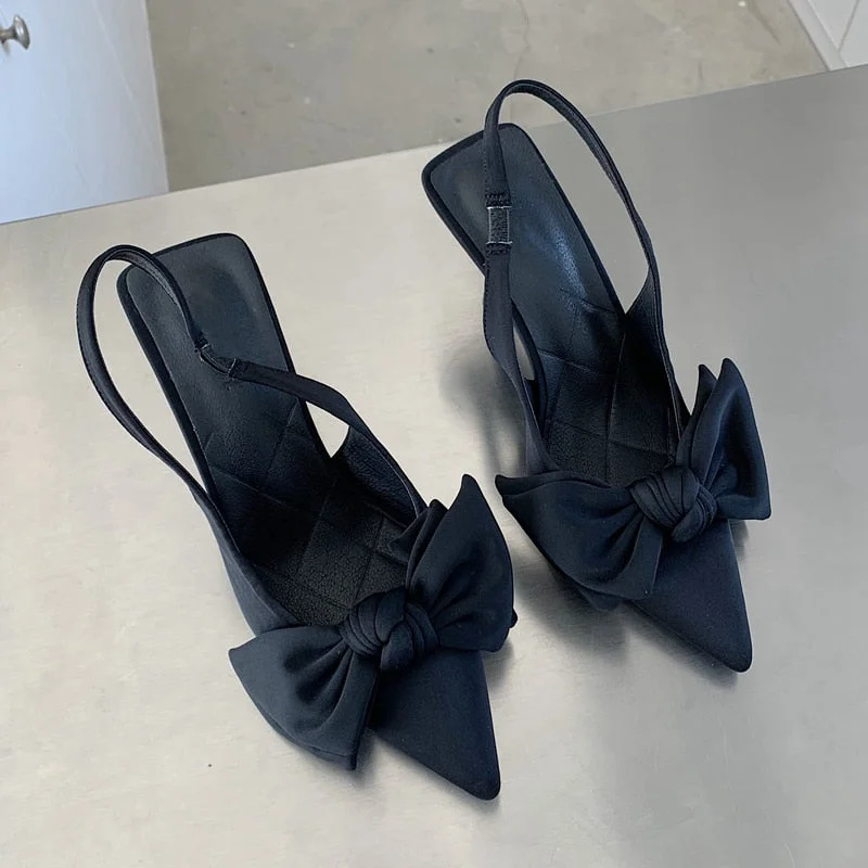 2023 Summer Brand Women Slingback Sandals Shoes Fashion Bow-knot Pointed Toe Slip on Ladies Elegant Dress Pumps Shoes