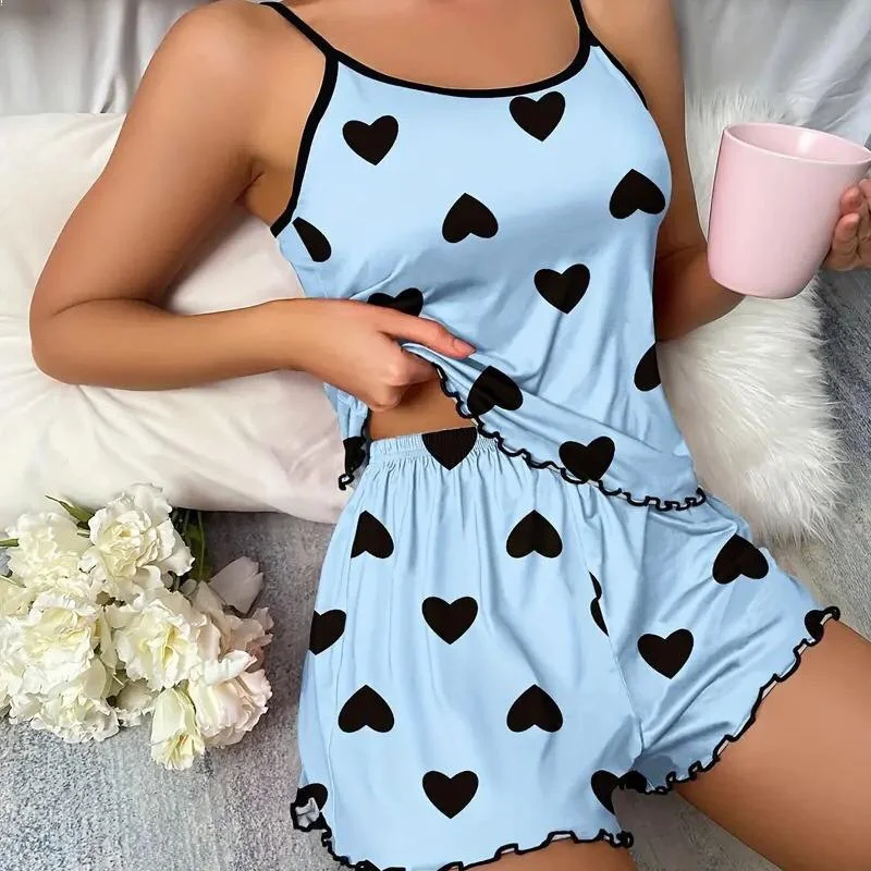 Uveng Summer Women's Pyjamas Two Sets Of Sexy Casual Sling Vest Shorts Homewear Set