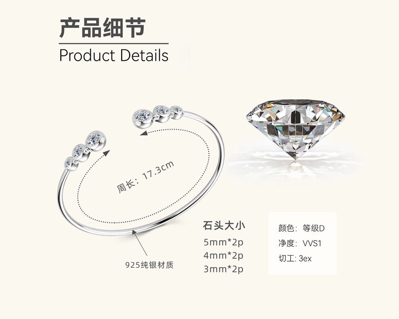 925 Sterling Silver Moissanite Heart Shape Bangle