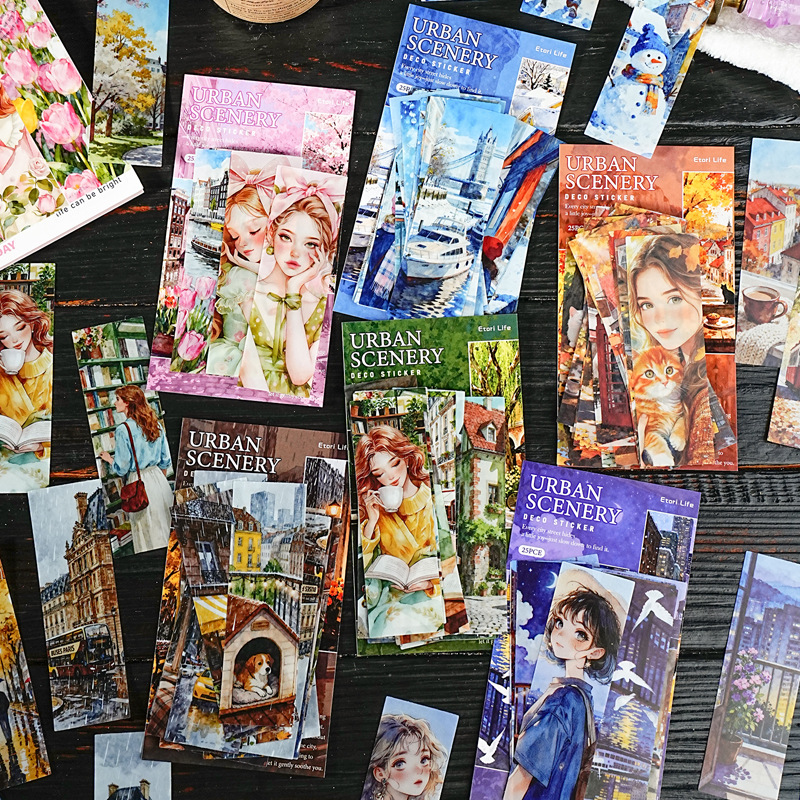 PET 스티커 - 도시 로맨틱 시리즈 빈티지 캐릭터 건물 거리 풍경