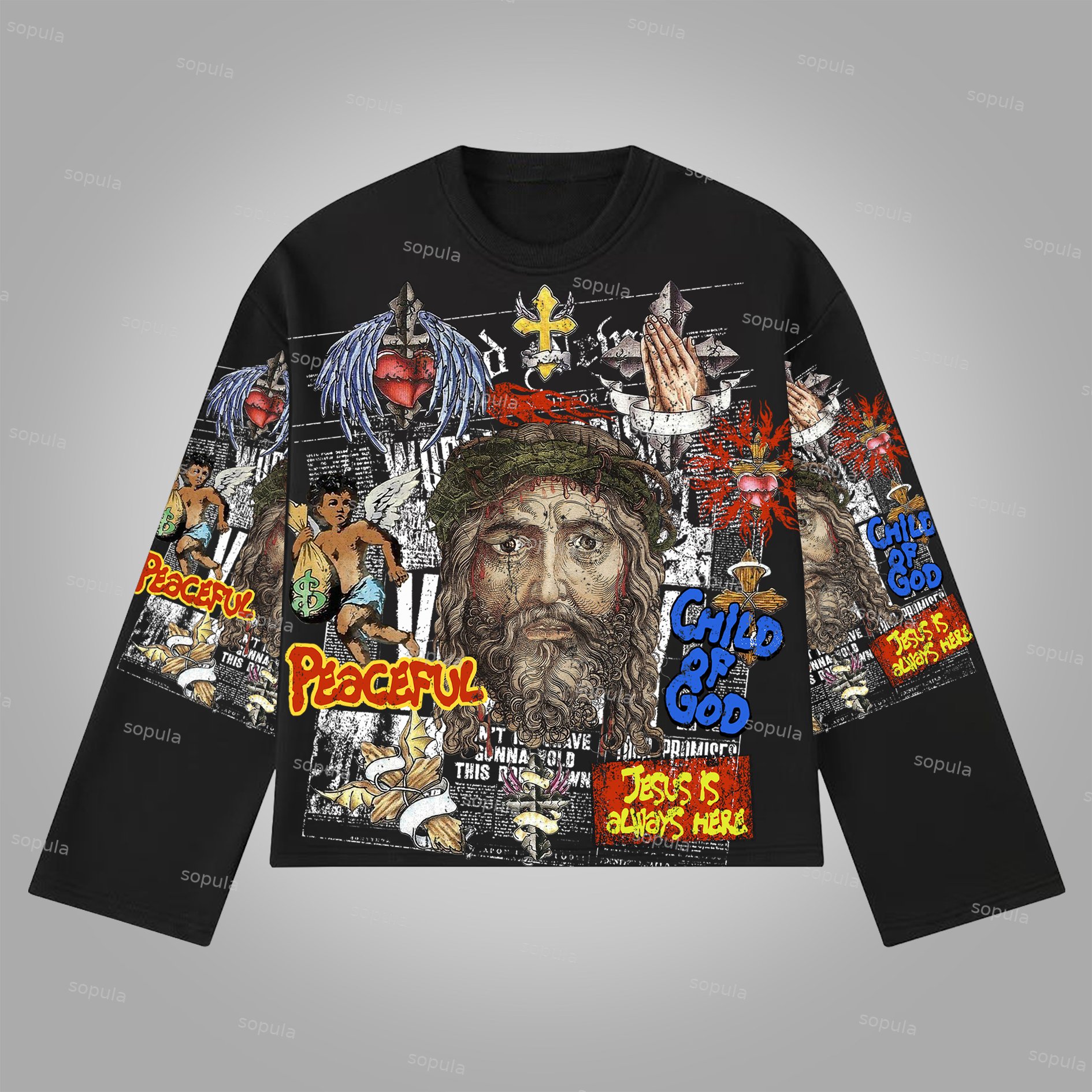 Sopula Jesus Cross Child Of God Graphic Long Sleeve T-Shirt - SOPULA