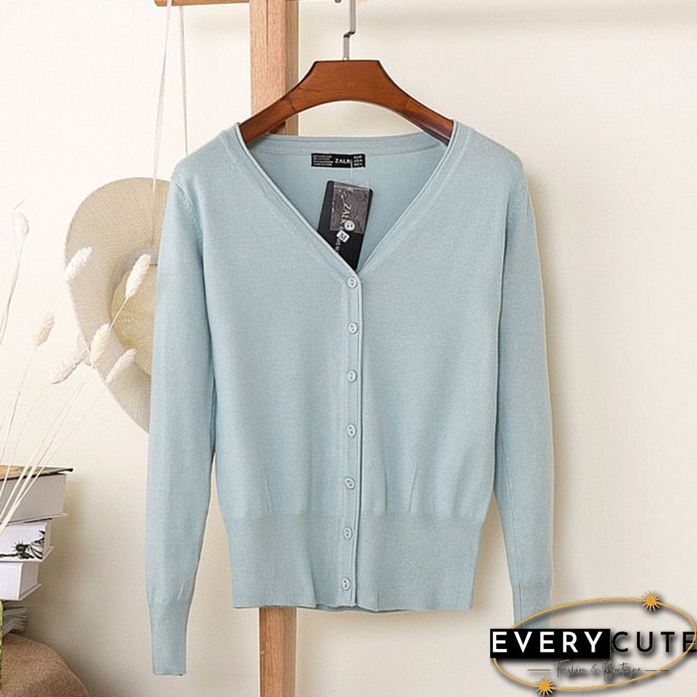 Casual Women Knitted Cardigan Sweater Autumn Winter Women Solid Color V-Neck Long Sleeve Plus Size Crochet Knit Sweater Coat