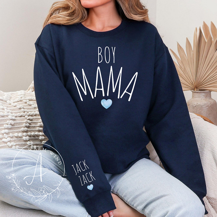 Personalized Boy Mama Sweatshirt with Kids Names,Mother's Day Gift