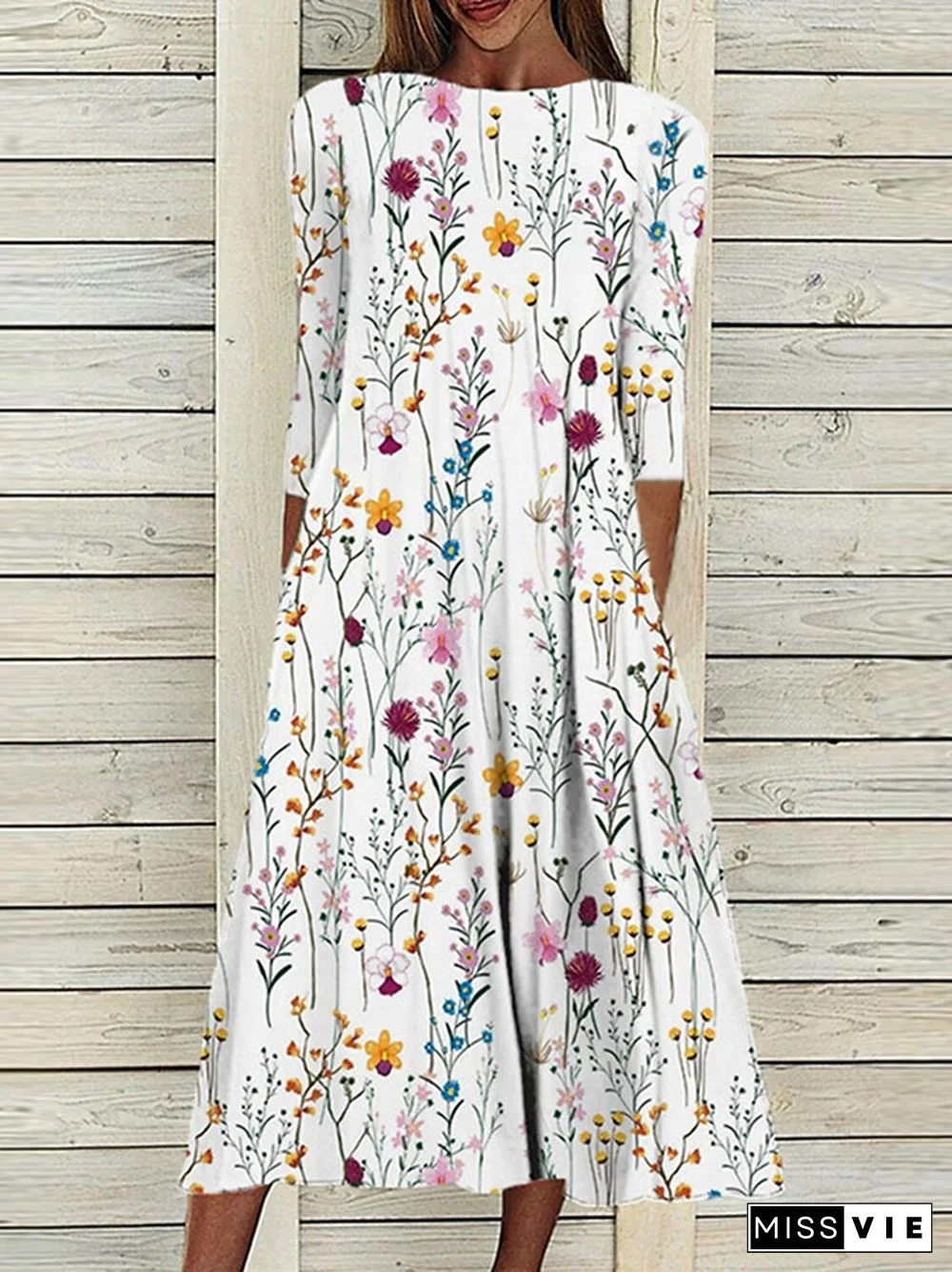 Floral Crew Neck Casual Dresses