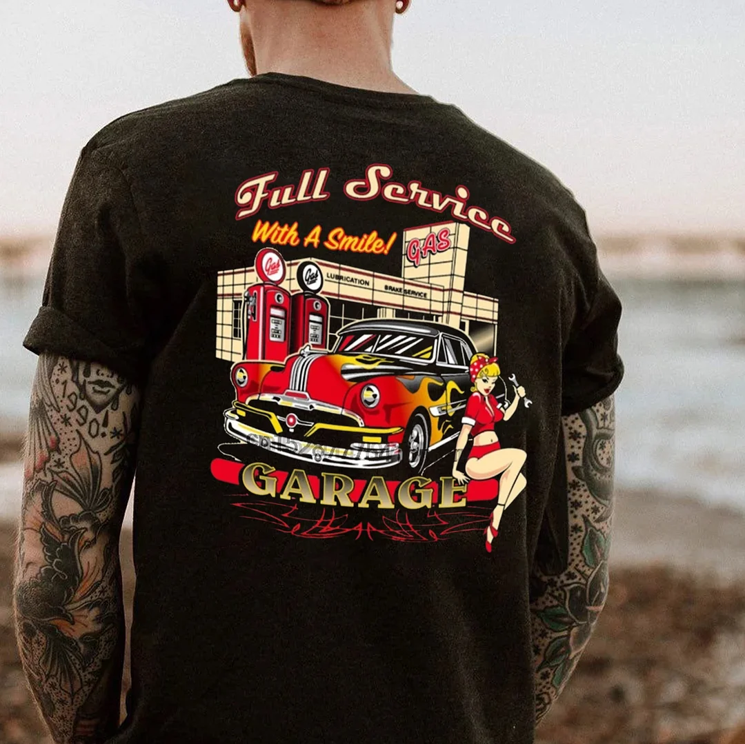 FULL SERVICE WITH A SMILE Sexy Lady Classic Car Print Men's T-shirt