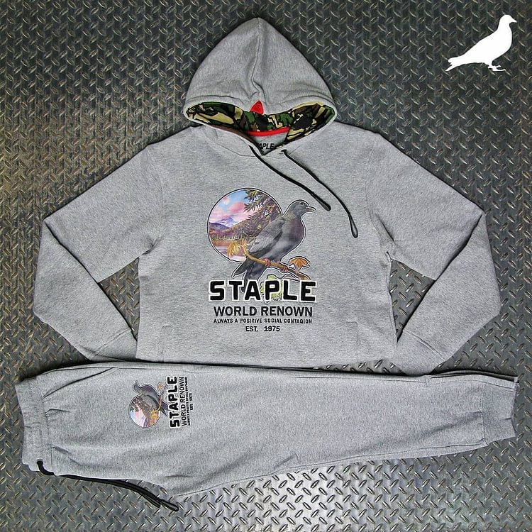 Bird print fashion street style hoodie set