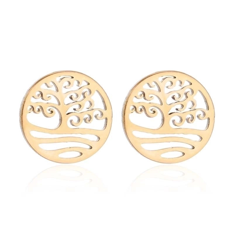 1 Pair Fashion Star Moon Tree Plating Hollow Out 304 Stainless Steel 18K Gold Plated Ear Studs