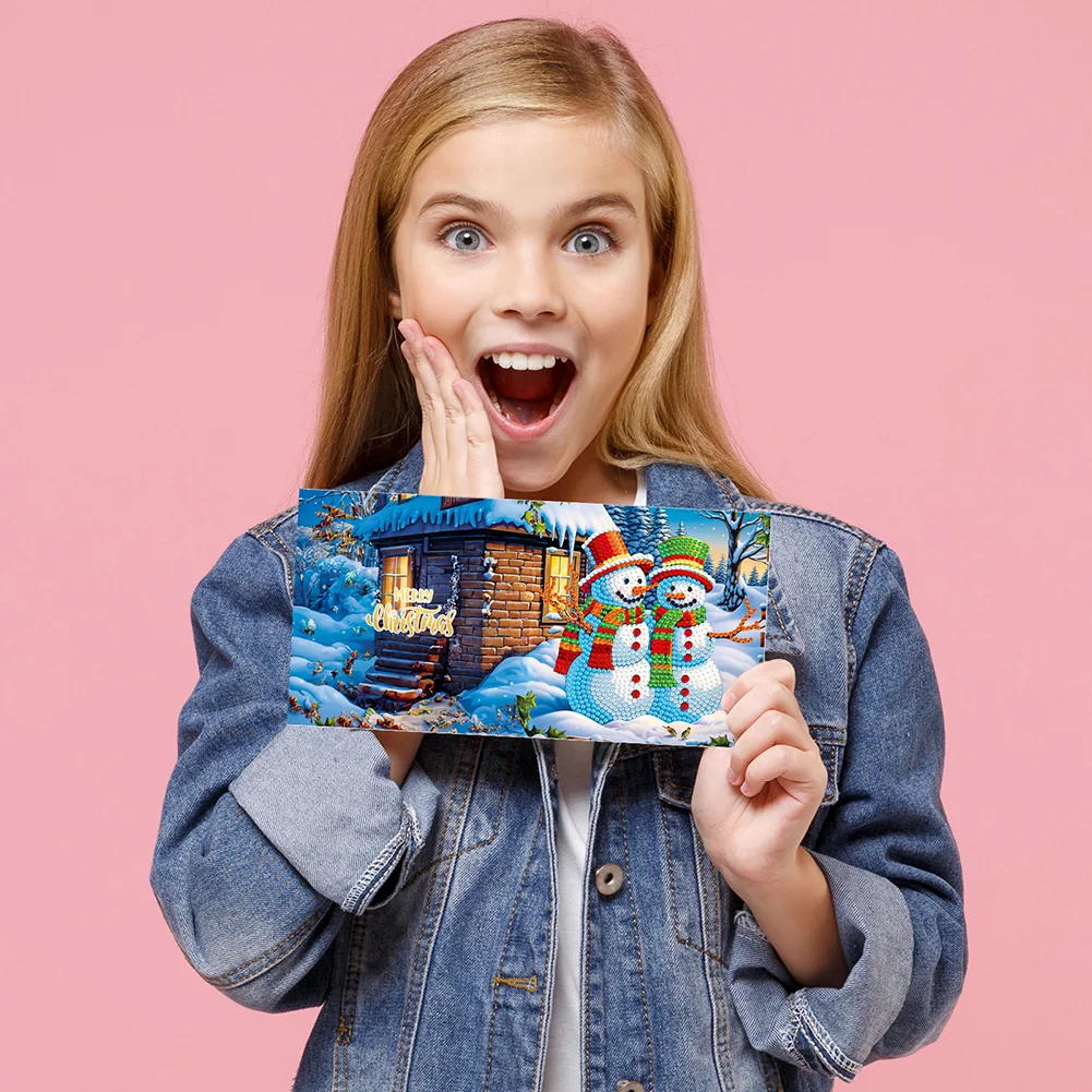 12pcs DIY Christmas Diamond Drawing Holiday Card for Craft【With White Envelope】