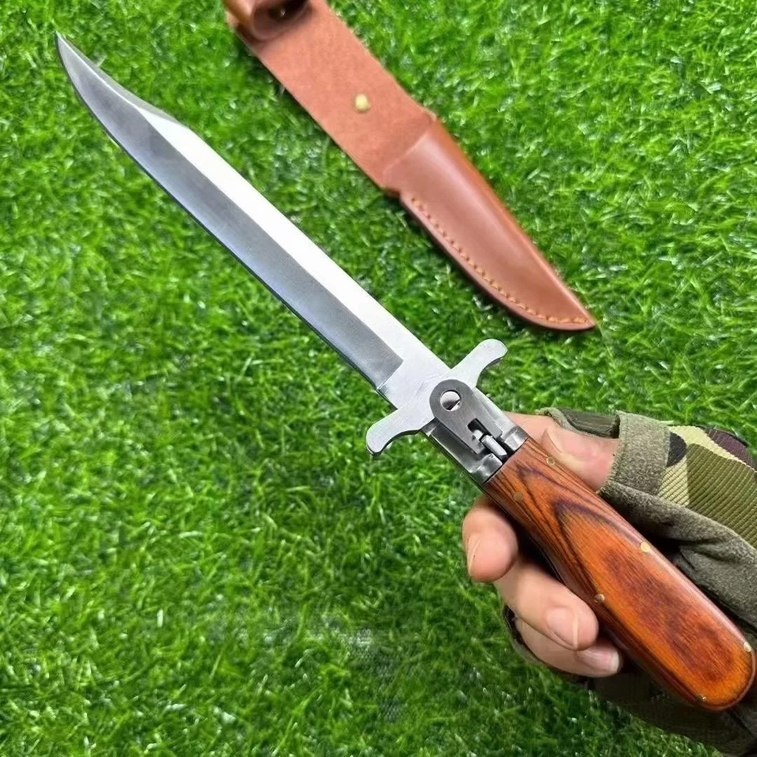 Longquan integrated keel hand-forged embroidered spring knife, ox tail knife, one-piece folding knife