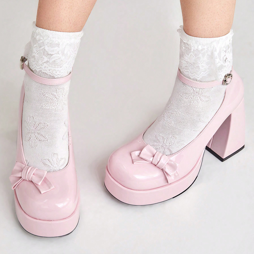 Pink Patent Leather Closed Round Toe Loafers With Chunky Heels Nicepairs