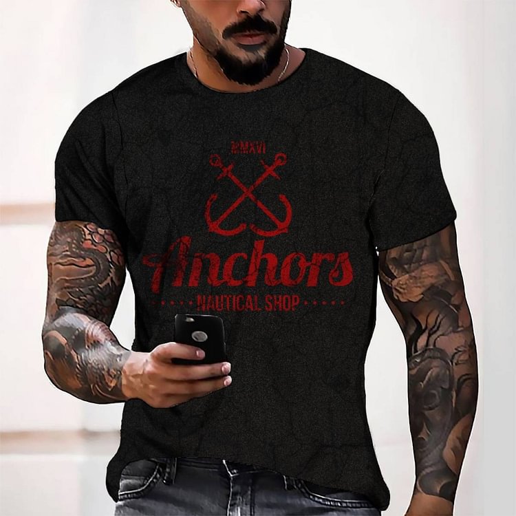 Summer 3D Digital Printing Retro Marine Logo Men's Casual T-shirt
