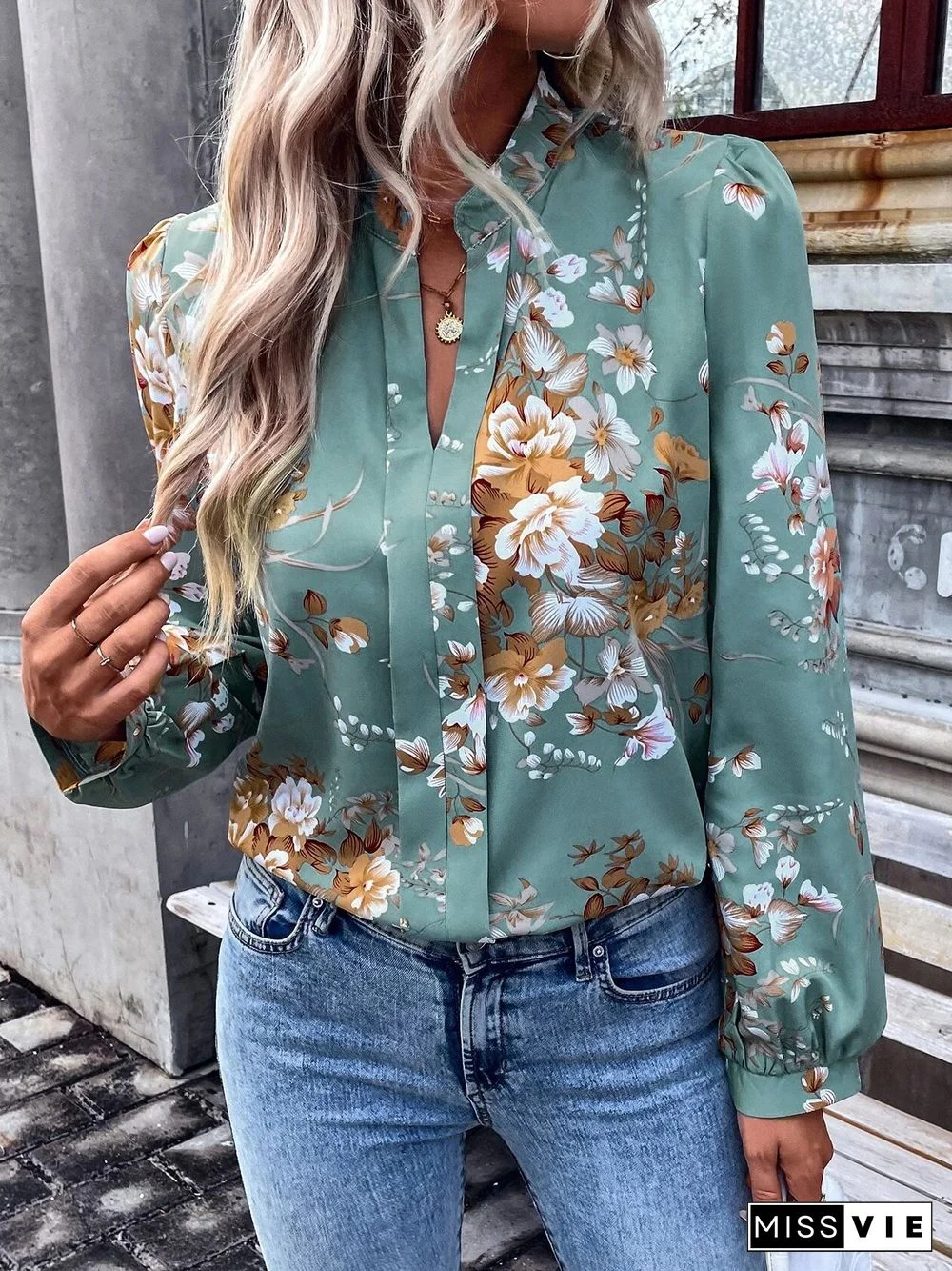 Floral Casual V Neck Tops