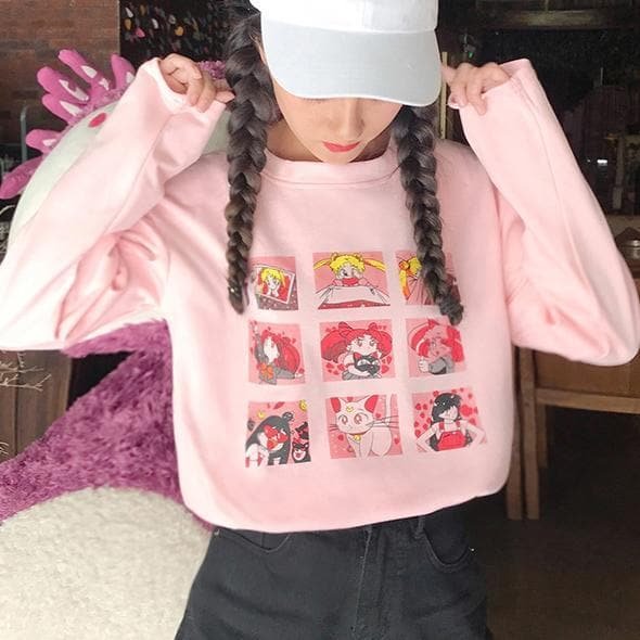 Pink White Yellow Sailor Moon Cute Printed Shirt SP14490