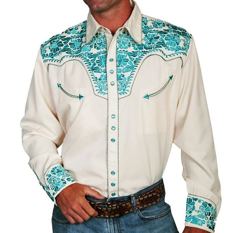 Men's Emerald Embroidered Long Sleeve Snap Western Shirt