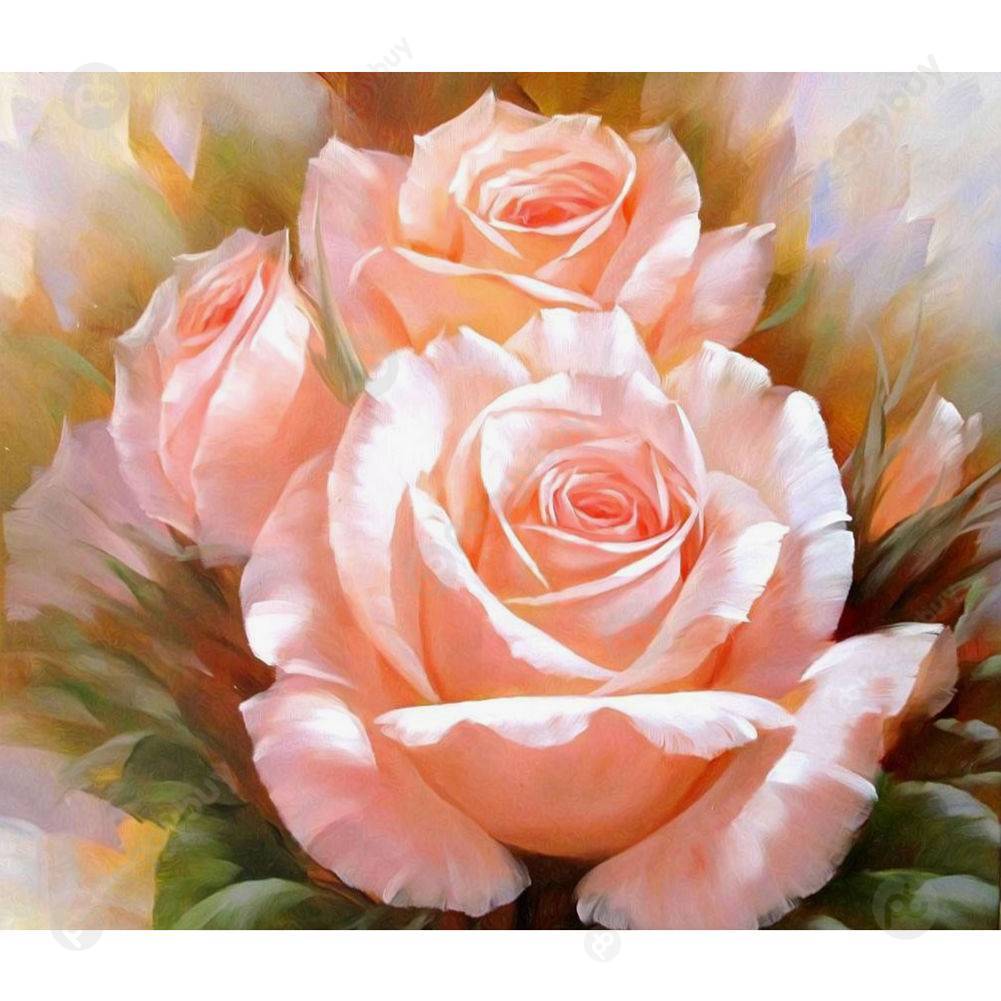

35*30CM Round Drill Diamond Painting-Pink Roses, 501 Original