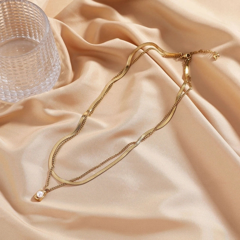 Elegant Wedding Minimalist Geometric Titanium Steel Double Layer Necklaces4