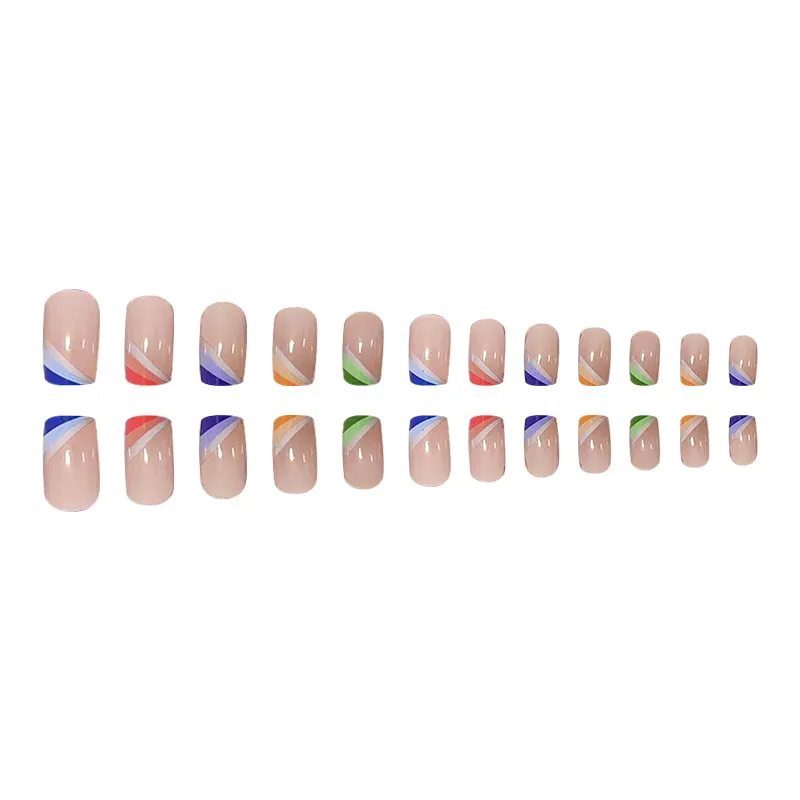 Churchf Through The European Square Gradual Fresh And Natural Wear A Colorful French Nail Chip Fake Nail Removable