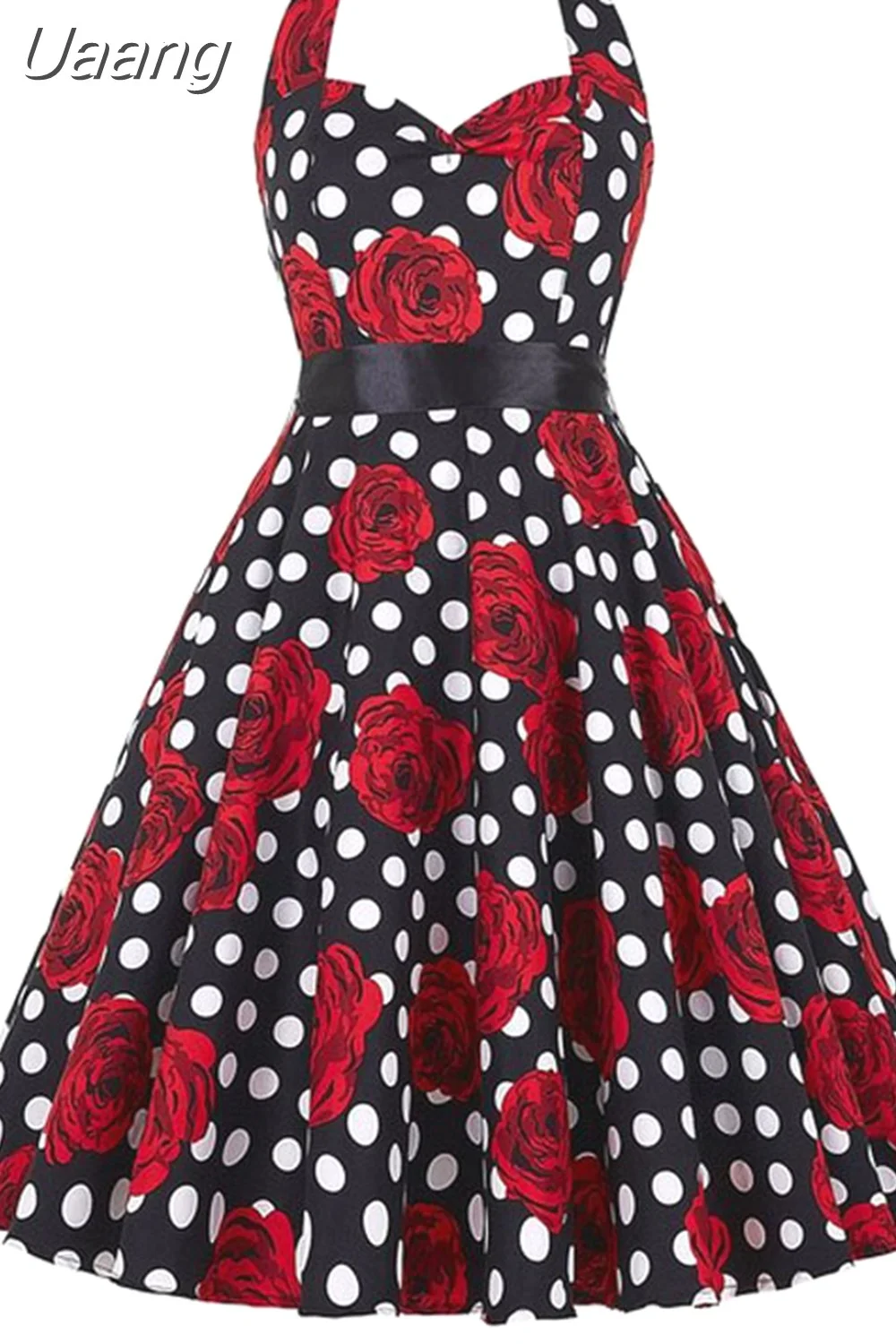 Uaang Polka Dot Halter Vintage Dress 50s 60s Gothic Pin Up Rockabilly Dress Robe Femme Sexy Retro Party Dress