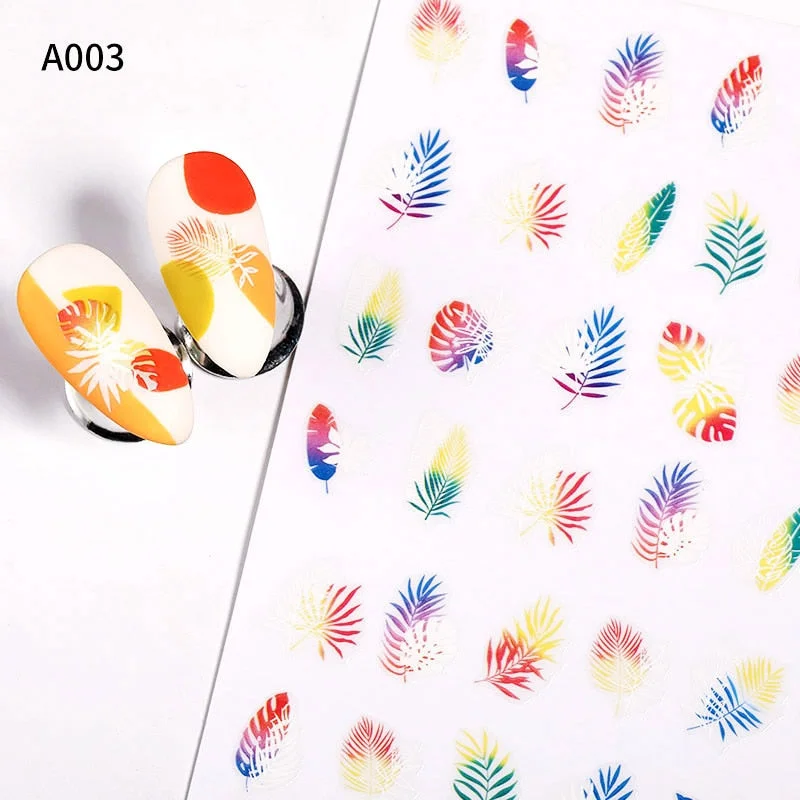 Summer Design 3D Stickers For Nails iridescent Black Gold Flower Leaf Series Decorations Sliders Nail Art Sticker Decals