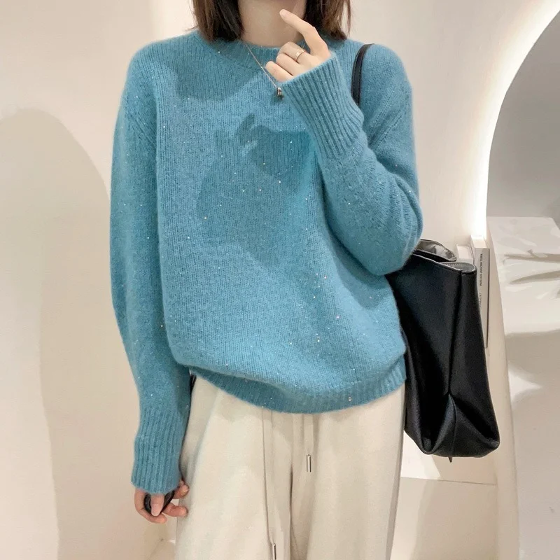 Ueong Ueong Bright Beautiful Star Blue Head Sweater Autumn Winter New Korean Version Loose Show Thin Bottom Knit Sweater Female